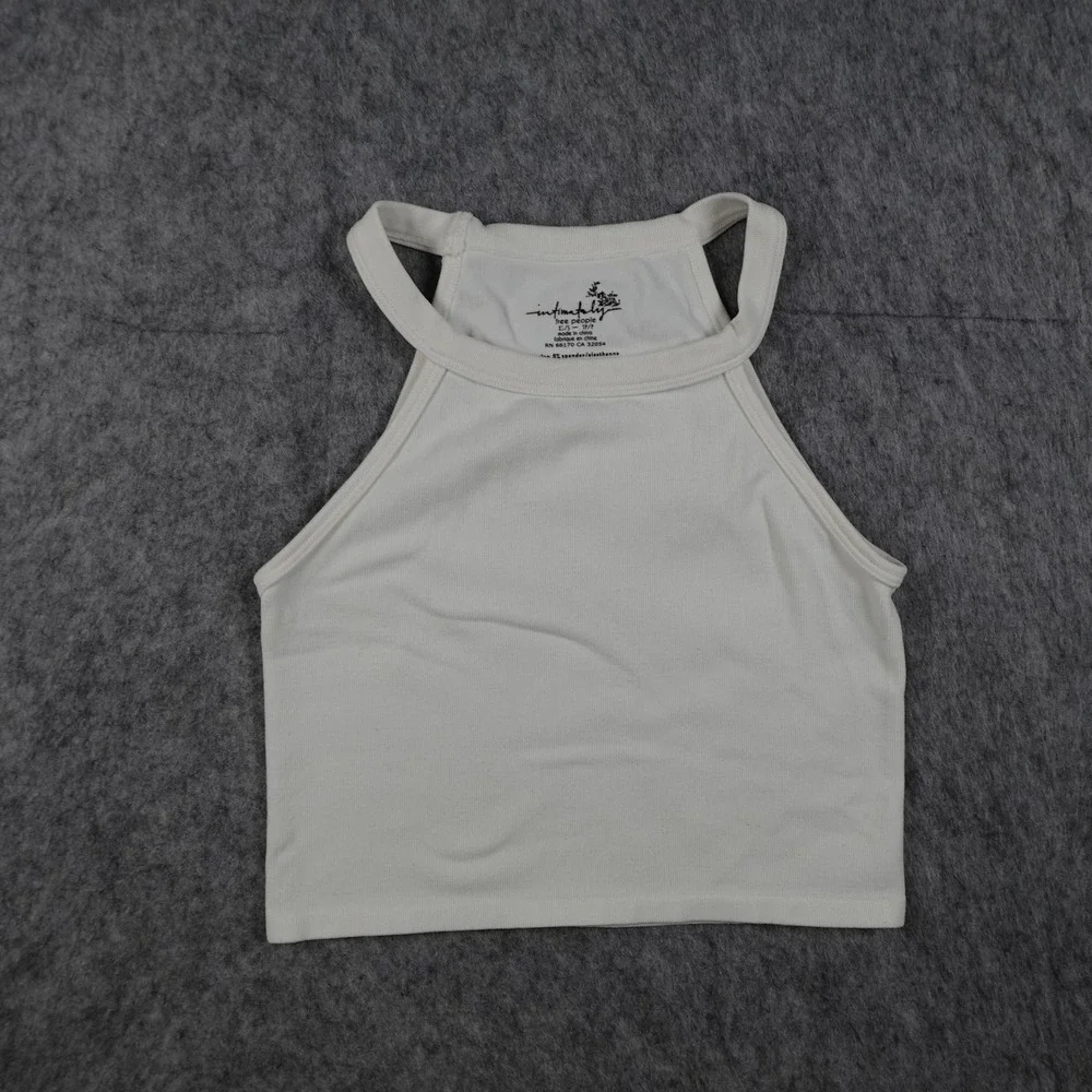 Free People Top Women XS/S White Intimately Ribbed High Neck Halter Cami Cropped